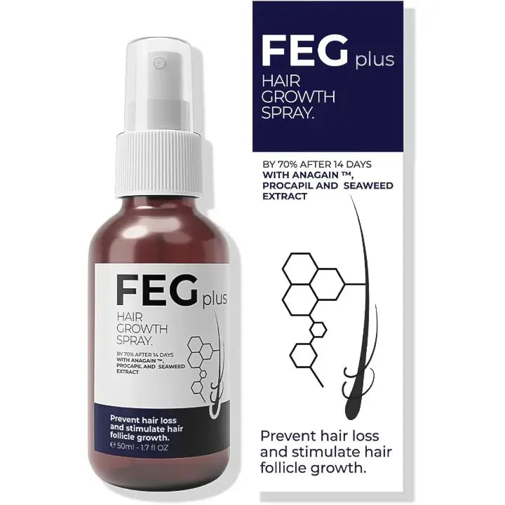 FEG PLUS Hair & Beard Growth Serum Spray 50ml | Seaweed Extract, Rosemary, Redensyl, Anagain & Minoxidil | Anti Hair Loss, Regrowth Treatment