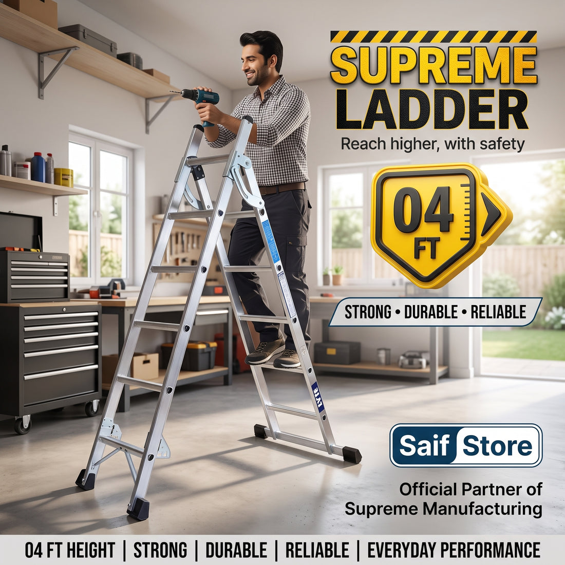 Supreme 06 FT Aluminum Step Ladder – Strong, Durable &amp; Stable Multi-Purpose Ladder