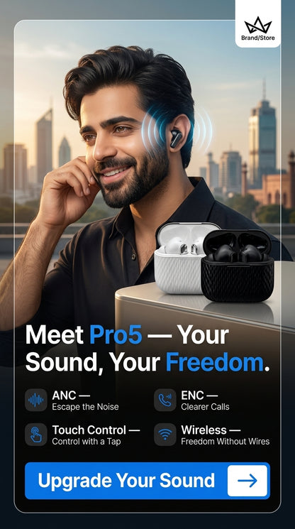 Pro 5 Wireless Bluetooth Earbuds premium, modern, highly attractive
